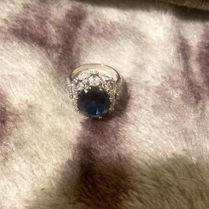 Blue sapphire with diamonds sterling silver